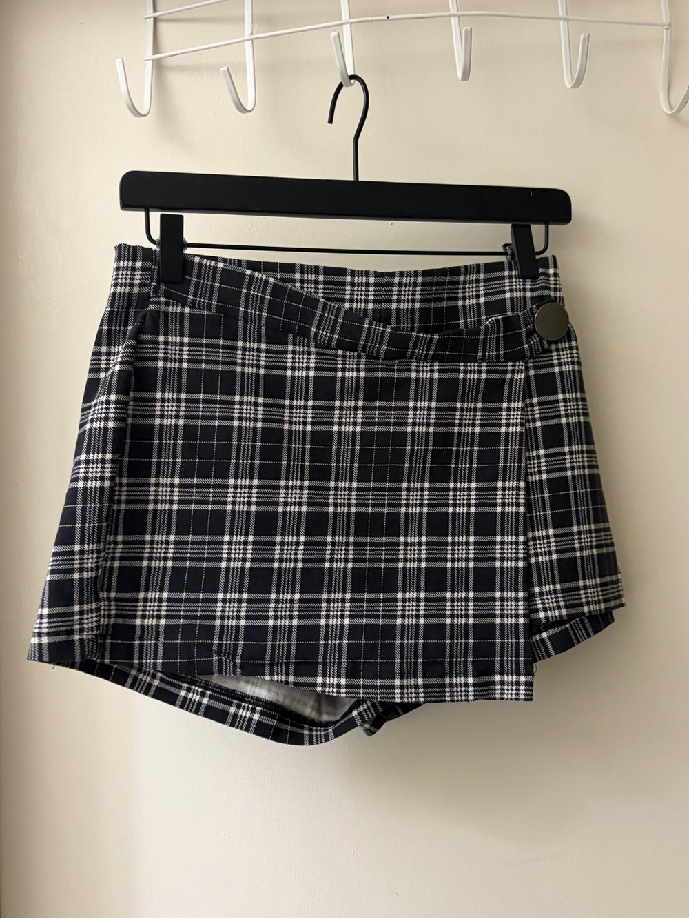 Haute Monde Black and White Plaid Wrap Skort